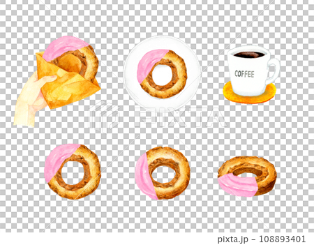 Donut (strawberry chocolate old fashioned) hand-drawn watercolor illustration of sweets and sweets Donut (strawberry chocolate old fashioned) hand-drawn watercolor illustration of sweets and sweets 108893401