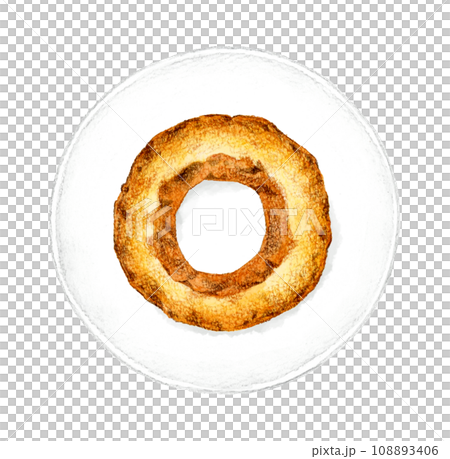 盤子上的甜甜圈（舊時尚） 手繪水彩插圖的糖果和糖果 108893406