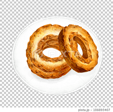 Set of donuts (old fashion), hand-drawn watercolor illustrations of sweets and sweets 108893407