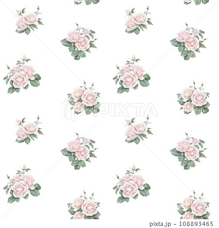 Ligth pink roses seamless pattern. Ligth cream roses arrangement. collection garden flowers and leaves. watercolor hand painting illustration on isolate background. For wedding invitations Ligth pink roses seamless pattern. Ligth cream roses arrangement. collection garden flowers and leaves. watercolor hand painting illustration on isolate background. For wedding invitations 108893465