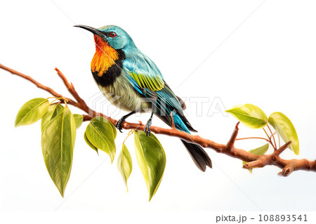 Image of van hasselts sunbird perched on a branch isolated on white background., Birds., Nature., Animals. 108893541