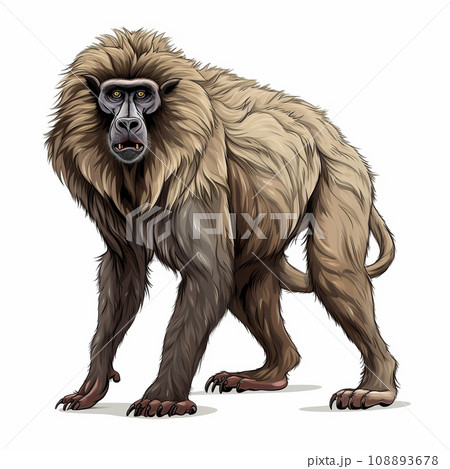 Baboon full body , black outline, natural colors ,comic drawing, AI generated 108893678