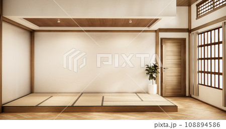Interior, Empty room and tatami mat floor room japanese style. 3D rendering 108894586