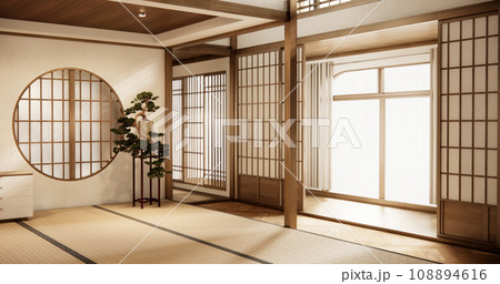 Interior, Empty room and tatami mat floor room japanese style. 3D rendering 108894616