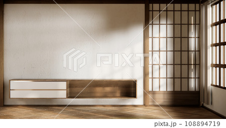 Cabinet wooden design on living room style empty wall background. Cabinet wooden design on living room style empty wall background. 108894719