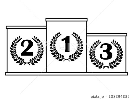winner podium with numbers in laurel wreath, black and white vector illustration on white background winner podium with numbers in laurel wreath, black and white vector illustration on white background 108894883