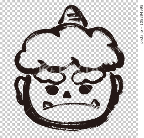 [Setsubun material] Japanese style brush-drawn demon face line drawing monochrome 108894998