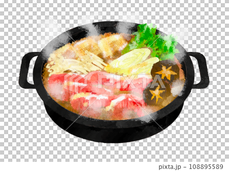 水彩で描いたすきやきのイラスト　湯気あり 108895589