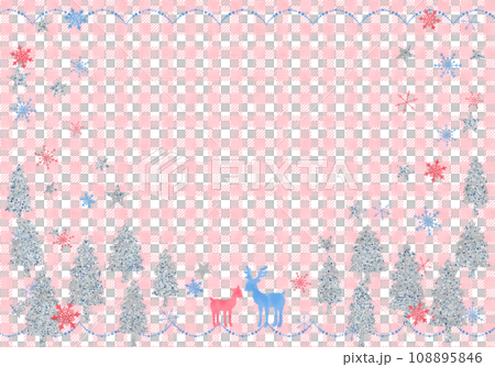 トナカイとクリスマスツリー(ピンクチェック ブルー） 108895846