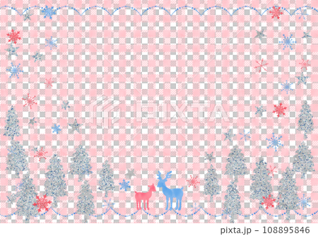 Reindeer and Christmas tree (pink check blue) 108895846
