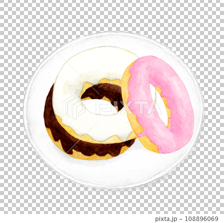 A set of chocolate-covered donuts. Hand-drawn watercolor illustrations of sweets and sweets. 108896069