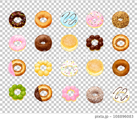 色々なドーナツのセット スイーツ・お菓子の手描き水彩イラスト素材集 色々なドーナツのセット スイーツ・お菓子の手描き水彩イラスト素材集 108896083