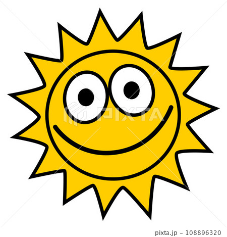 sun - one yellow smiling sun with eyes, color cartoon vector illustration isolated on white 108896320