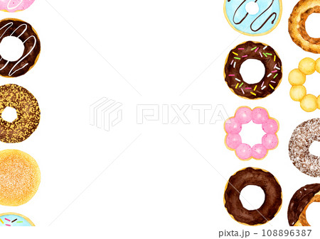 ドーナツの背景　スイーツ・お菓子の手描き水彩イラスト素材 108896387