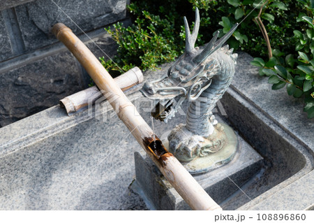 手水舎を守る美しい石の龍 108896860