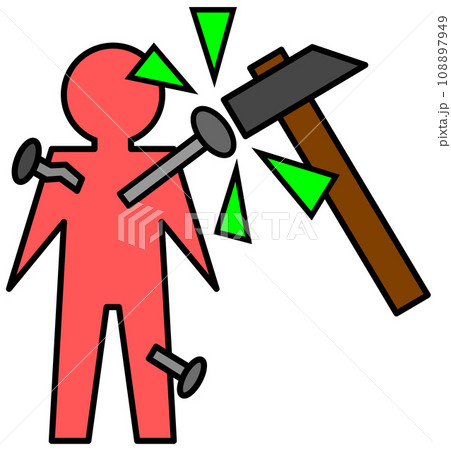 呪いや恨みの怨念を込めてハンマーで人形に釘を打ち込む怖いイラスト 呪いや恨みの怨念を込めてハンマーで人形に釘を打ち込む怖いイラスト 108897949