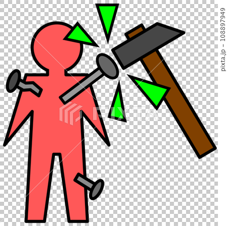 呪いや恨みの怨念を込めてハンマーで人形に釘を打ち込む怖いイラスト 呪いや恨みの怨念を込めてハンマーで人形に釘を打ち込む怖いイラスト 108897949