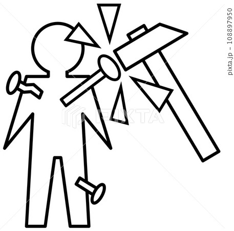 呪いや恨みの怨念を込めてハンマーで人形に釘を打ち込む怖いイラスト 呪いや恨みの怨念を込めてハンマーで人形に釘を打ち込む怖いイラスト 108897950