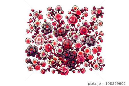 桜の枝と満開な桜と花びらのさくらの花のイラスト。日本の伝統的な春の花のベクターイラスト-生成AI 桜の枝と満開な桜と花びらのさくらの花のイラスト。日本の伝統的な春の花のベクターイラスト-生成AI 108899602