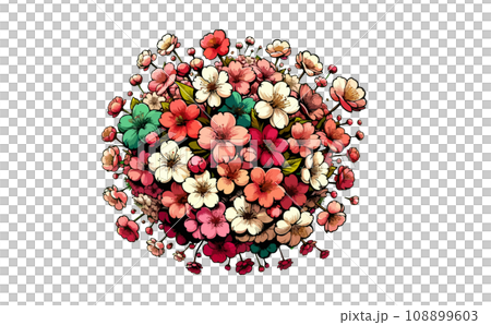 櫻花樹枝和櫻花盛開和花瓣的插圖。日本傳統春天的花朵向量圖-生成AI 108899603