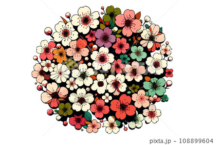 桜の枝と満開な桜と花びらのさくらの花のイラスト。日本の伝統的な春の花のベクターイラスト-生成AI 108899604