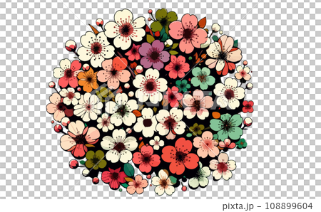 Illustration of cherry blossom branches and cherry blossoms in full bloom and petals. Japanese traditional spring flowers vector illustration - generated AI 108899604
