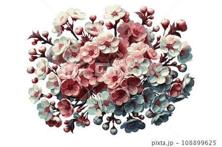 桜の枝と満開な桜と花びらのさくらの花のイラスト。日本の伝統的な春の花のベクターイラスト-生成AI 桜の枝と満開な桜と花びらのさくらの花のイラスト。日本の伝統的な春の花のベクターイラスト-生成AI 108899625