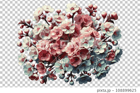 桜の枝と満開な桜と花びらのさくらの花のイラスト。日本の伝統的な春の花のベクターイラスト-生成AI 桜の枝と満開な桜と花びらのさくらの花のイラスト。日本の伝統的な春の花のベクターイラスト-生成AI 108899625