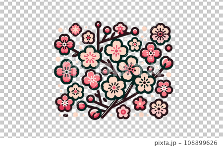 桜の枝と満開な桜と花びらのさくらの花のイラスト。日本の伝統的な春の花のベクターイラスト-生成AI 108899626