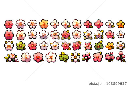 桜の枝と満開な桜と花びらのさくらの花のイラスト。日本の伝統的な春の花のベクターイラスト-生成AI 108899637