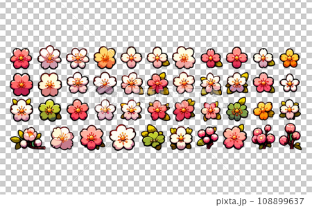桜の枝と満開な桜と花びらのさくらの花のイラスト。日本の伝統的な春の花のベクターイラスト-生成AI 108899637
