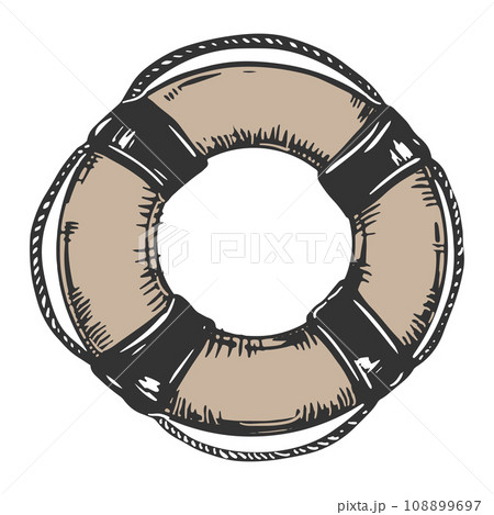The lifebuoy is tied with a rope. Rescue toolのイラスト素材
