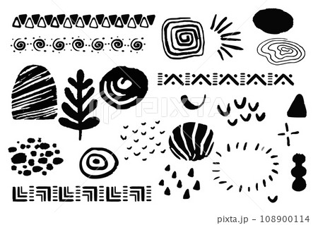 Set african tribal ethnic shapes elements in doodle style isoated on white background. Brush ornaments native sign. Set african tribal ethnic shapes elements in doodle style isoated on white background. Brush ornaments native sign. 108900114