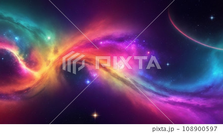 宇宙と銀河やビッグバンをモチーフとしたカラフルな背景素材 108900597