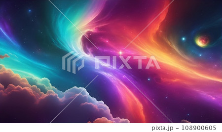 宇宙と銀河やビッグバンをモチーフとしたカラフルな背景素材 108900605