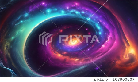 宇宙と銀河やビッグバンをモチーフとしたカラフルな背景素材 108900607