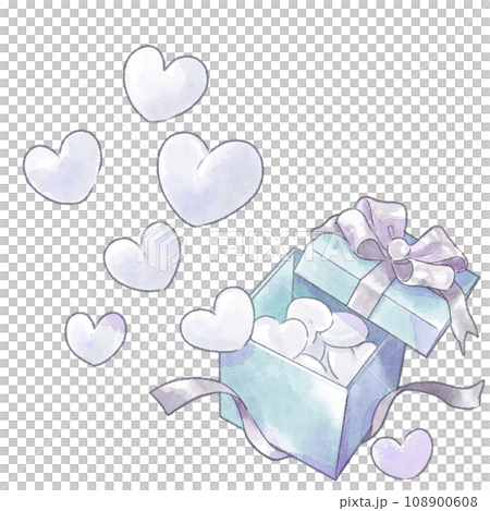 禮物盒插圖和心水彩風格 108900608