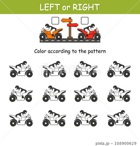 Game for preschool children. Orientation in space. Left and right. Transport. Motorbike 108900629