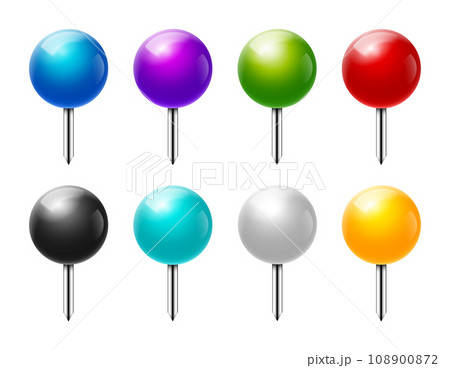 Vector ball vector isolated pin icon. Needle round colorful memo pushpin marker icon. 108900872