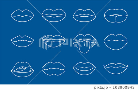 Lip kiss mouth vector line icon. Smile drawing lips beauty thin contour cosmetic female shape symbol Lip kiss mouth vector line icon. Smile drawing lips beauty thin contour cosmetic female shape symbol 108900945