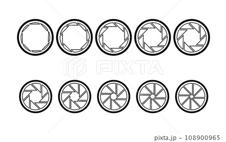 Shutter camera aperture lens icon. Vector shutter aperture logo photography circle open diaphragm 108900965