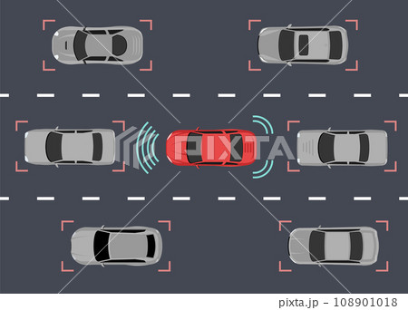 Autonomous car icon drive sensor. Digital autonomous vehicle car self driverless vector smart system Autonomous car icon drive sensor. Digital autonomous vehicle car self driverless vector smart system 108901018