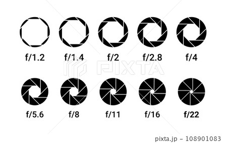 Shutter camera aperture lens icon. Vector shutter aperture logo photography circle open diaphragm 108901083