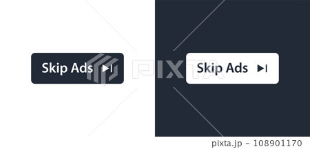 Skip ads button icon. Stop video ad logo symbol background. Online ad marketing stop sign. 108901170