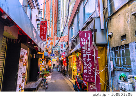 日本の東京都市景観11月。三軒茶屋駅すぐの飲み屋街「三茶3番街」(三軒茶屋三角地帯)などを望む 日本の東京都市景観11月。三軒茶屋駅すぐの飲み屋街「三茶3番街」(三軒茶屋三角地帯)などを望む 108901209