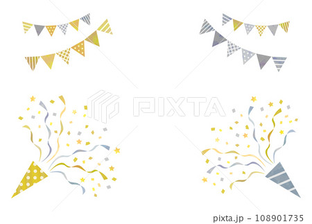 金銀のパーティクラッカーとガーランド（水彩風ベクター） 108901735