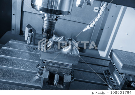 The CNC milling machine rough cutting the injection mold parts by indexable tools. The CNC milling machine rough cutting the injection mold parts by indexable tools. 108901794