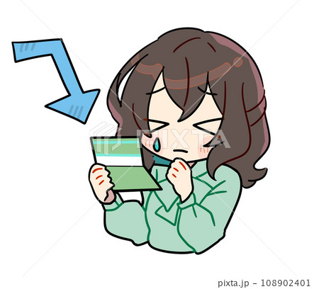 通帳の残高が減るかわいい女性のイラスト素材 通帳の残高が減るかわいい女性のイラスト素材 108902401