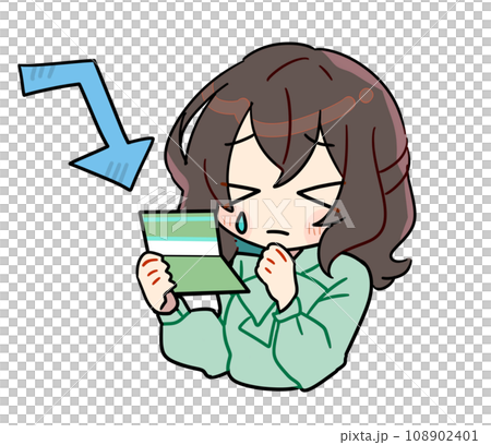 銀行存款餘額減少的可愛女子插畫素材 108902401