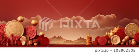 Chinese new year Abstract background, Holiday Celebration events concept, Auspicious pattern, Copy space for text, AI Generative 108902508